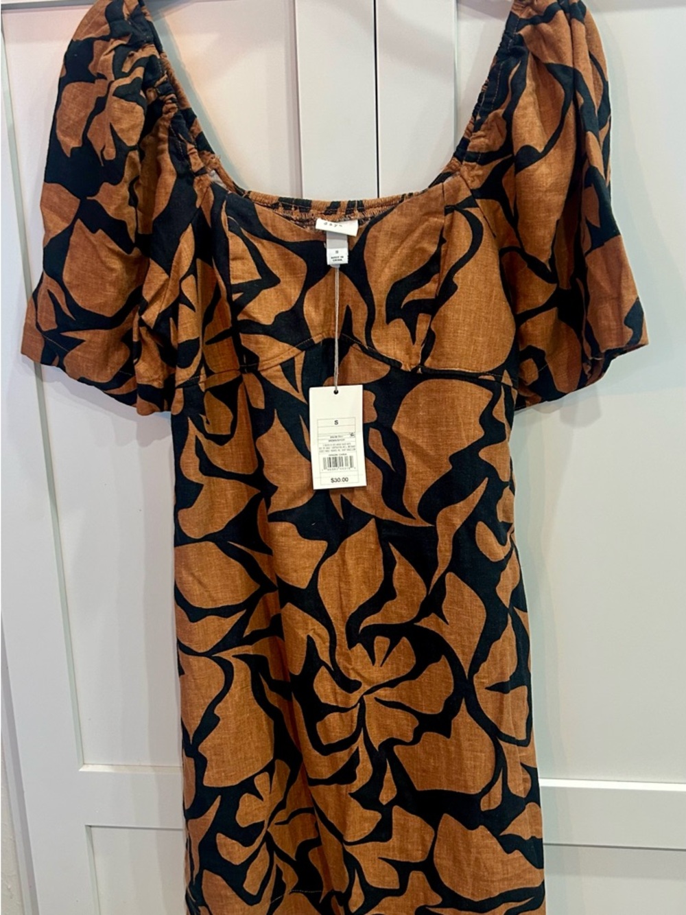 a new day SZ S linen blend new!  Rust & Black Floral Print Dress